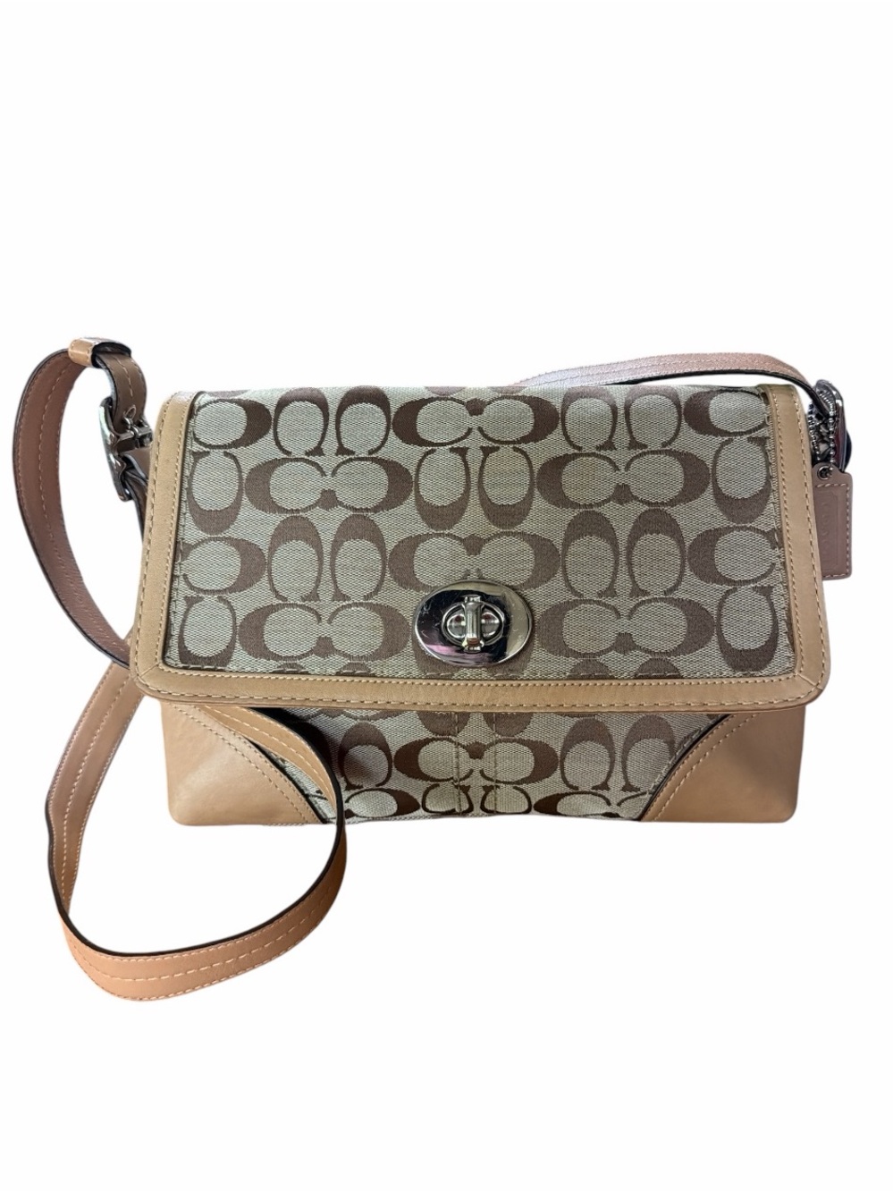 Coach Hamptons Signature Flap Khaki Tan Canvas Leather Crossbody Bag F13066
